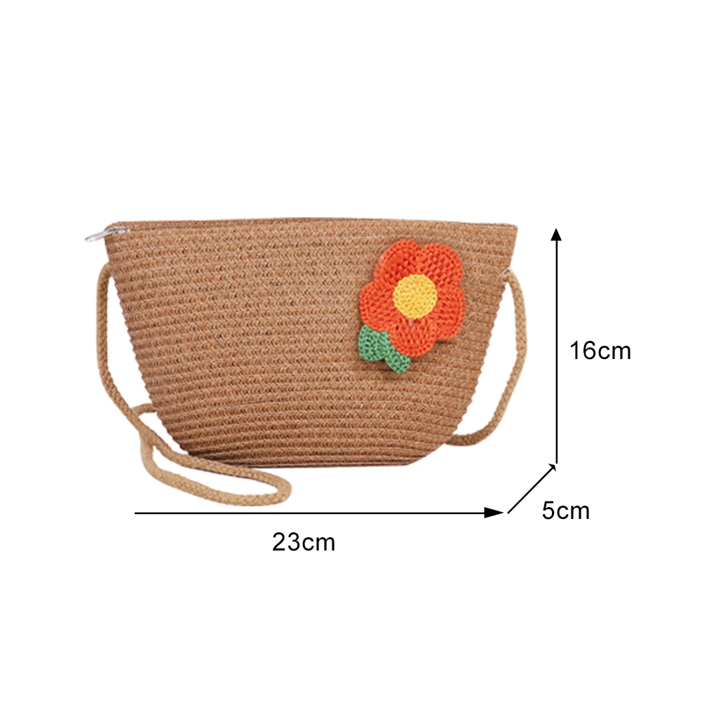

Straw Weave Flower Decorative Shoulder Bag Ladies Casual Beach Crossbody Purse Women Vacation Shoulder Messenger Pouch