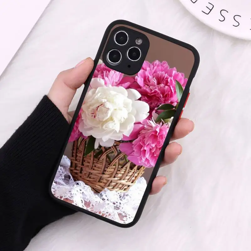 

Pink Purple Peony Flower Phone Case Matte Transparent for iPhone 7 8 11 12 s mini pro X XS XR MAX Plus cover funda