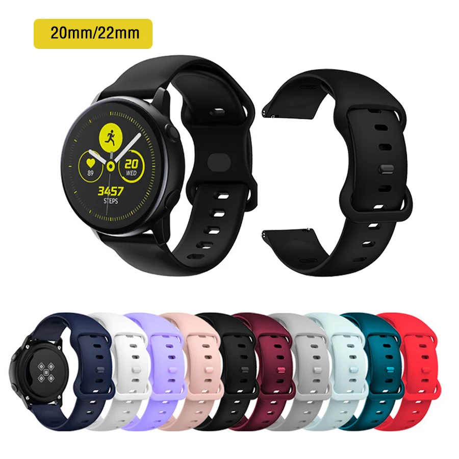

20mm 22mm Silicone Band for Samsung Galaxy Watch Active 2 Active 3 Gear S2 Watchband Bracelet Strap for Huami for Amazfit bip