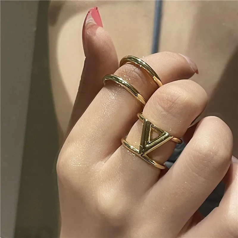 

Fashion Hip Hop Metallic Wide Rings For Women Double Layers Personality New Jewelry Open Ring