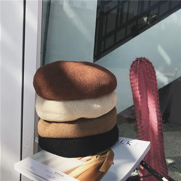 Берет женский трехмерный однотонный вязаная шапка в стиле ретро кэжуал дышащая