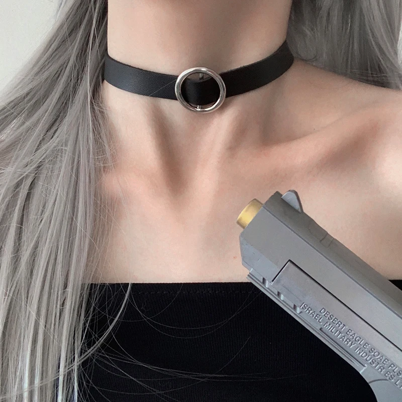 

Hardware Girl's Accessories Necklace Women's Dark Collar Short Clavicle Neck Band Choker Black JK Punk Goth