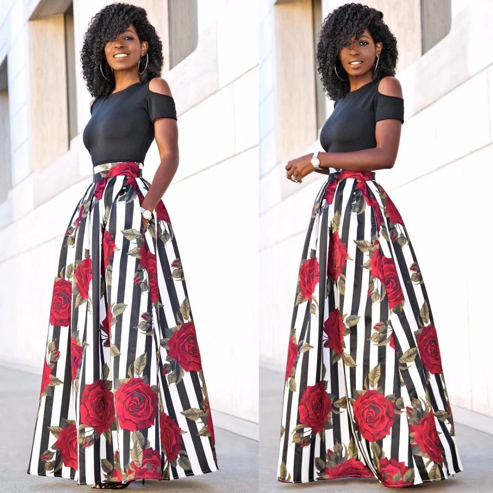 Летние женские макси длинные юбки черные сексуальные топы из двух частей Модные