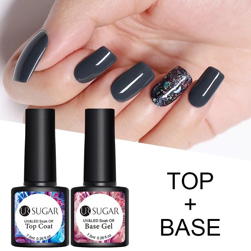 UR SUGAR Base and Top Coat Gel Nail Polish UV 7.5ml Transparent Soak Off varnish Art | Красота и здоровье