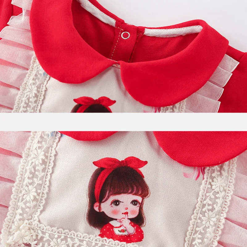 2021 nuevo oto&ntilde;o Body para beb&eacute; almazuela roja de dibujos animados Puff mangas Peter Pan Collar princesa mono ropa reci&eacute;n nacida E5358-4