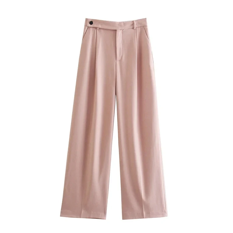 

Withered Fashion Casual Pants Women Pantalones Ins blogger England Solid Simple High Waist Wide Leg Pants Women Trousers Women