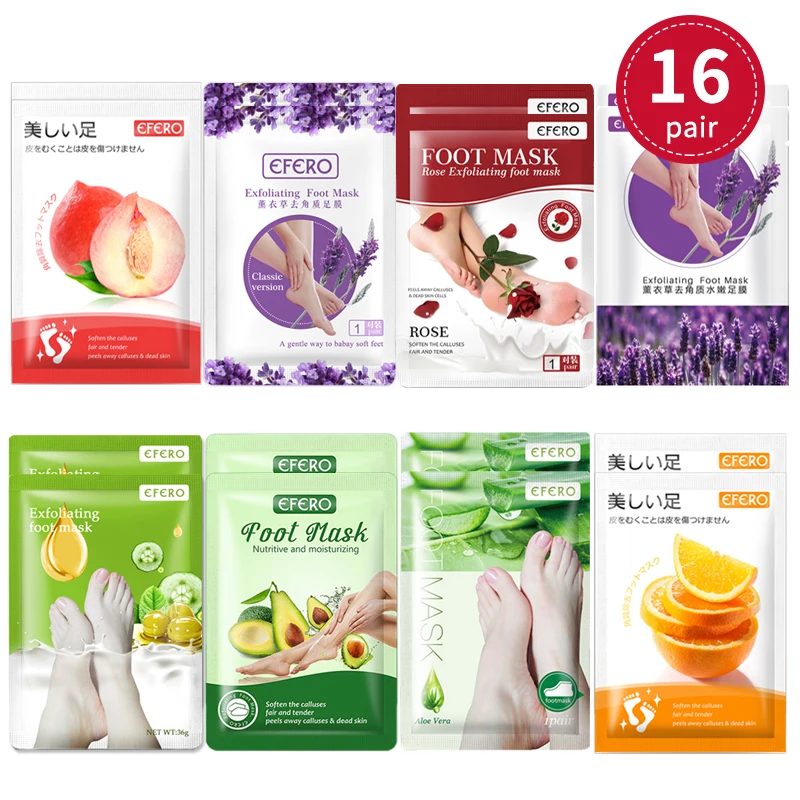 

16packs Peeling Exfoliating Foot Mask for Leg Whitening Feet Mask Foot Patch Pedicure Socks Remove Dead Skin Foot Care