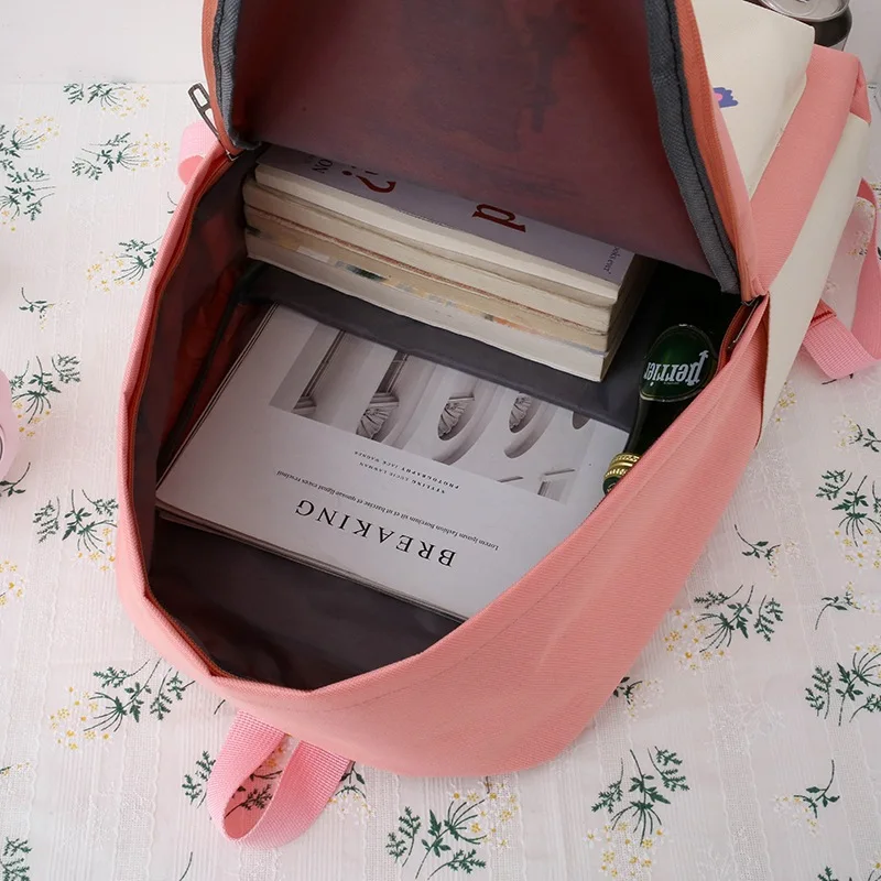 

4 Piece Set High School Backpack Bags For Teenage Girl 2021 Canvas Travel Backpack Women Bookbags Teen Student Schoolbag Fashion