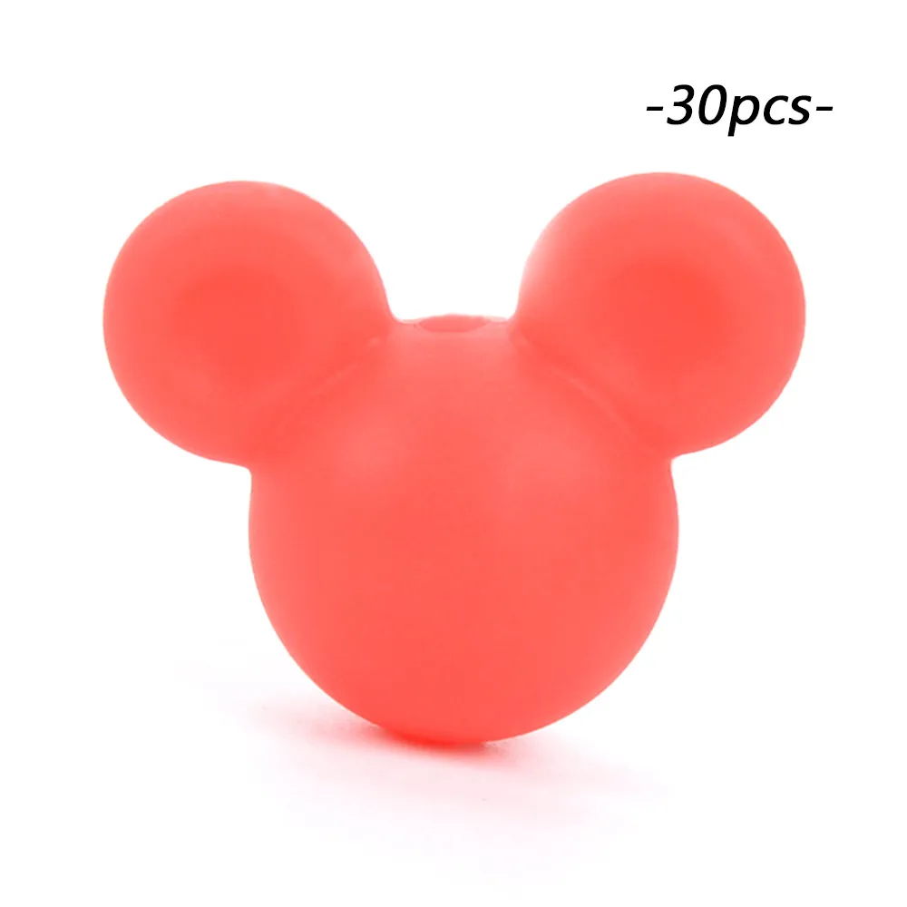 scarlet red LOFCA 30 шт Микки силиконовые бусины BPA бесплатно мультфильм детские игрушки для прорезывания зубов пищевой силикон для кормления ожерелье для изготовления соски цепь - Цвет: scarlet red