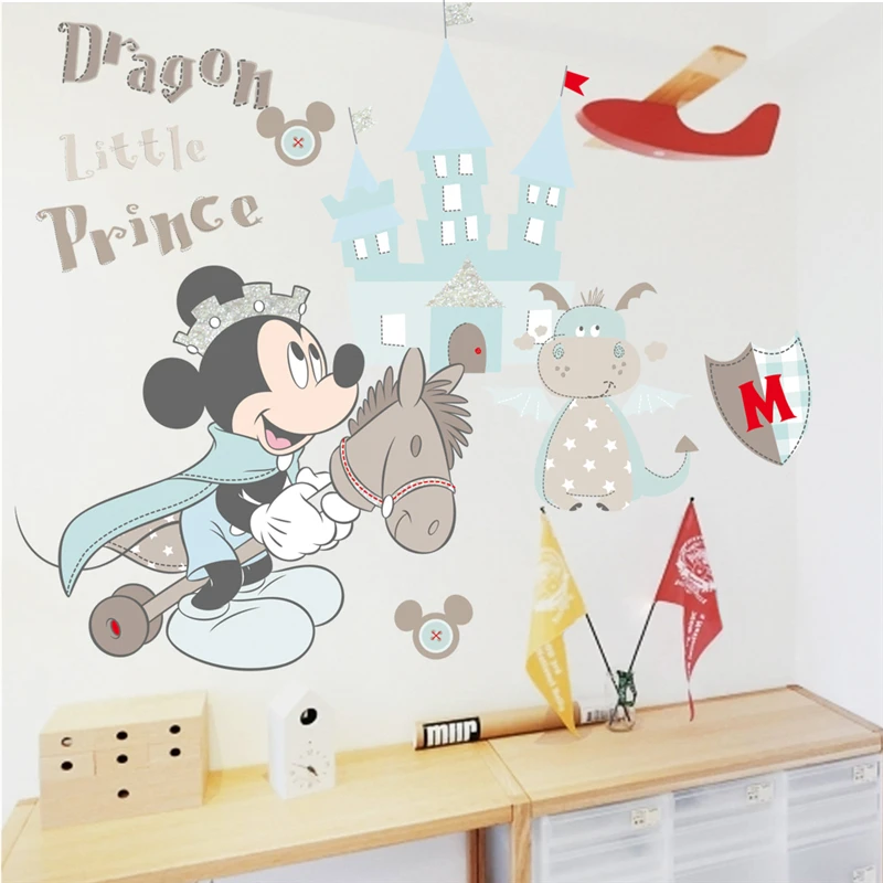 

Disney Mickey Mouse Prince Castle Dragon Wall Stickers Home Decor Living Room Cartoon Wall Decals Pvc Mural Art Diy Posters