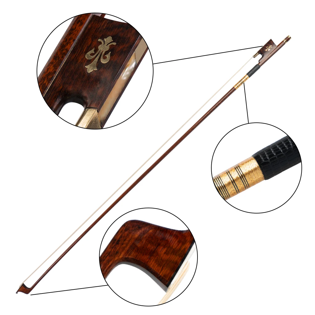 Professional Violin Bow 4/4 Size Snakewood Bow Fiddle Round Stick Exqusite Pattern Natural Mongolia Horsehair Bow enlarge