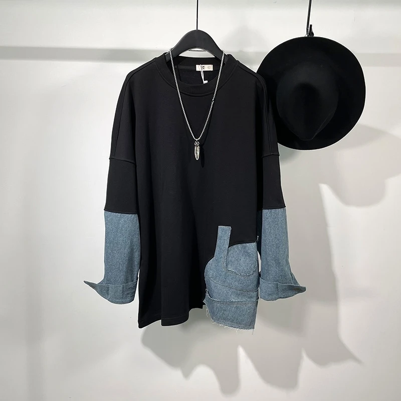 

Owen Seak Men Cotton Sweatshirts Pullover Gothic Style Men's Clothing Spring Autumn Women Solid Black Bottoming Shirt