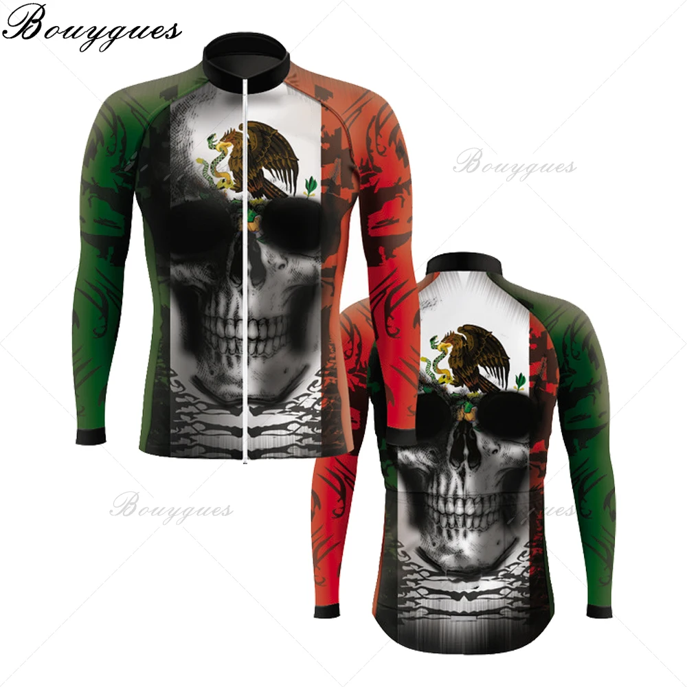 

Mexico Skull Cycling JERSEY Top Quality Pro Aero Fit Thermal Fleece Thin Bicycle clothing outdoor sport roupa ciclismo masculino