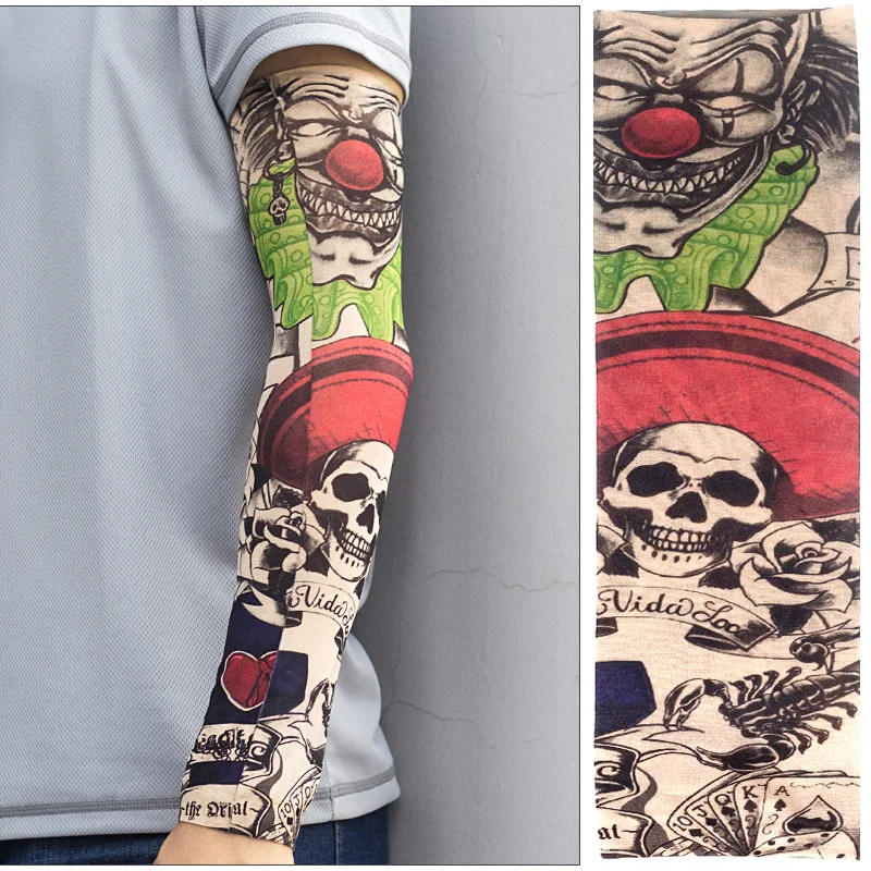

Sunscreen Printing Skull Tattoo Arm Cover Warmers Sleeves Anti Uv Cool Breathable Cuffs Sport Riding Stockings Punk Rock