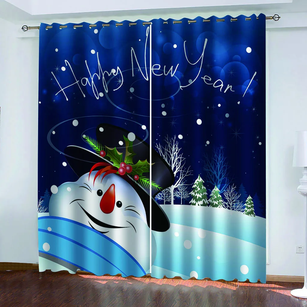 

Роскошные затемняющие 3D оконные шторы для гостиной, синие рождественские шторы, звуконепроницаемые ветрозащитные шторы