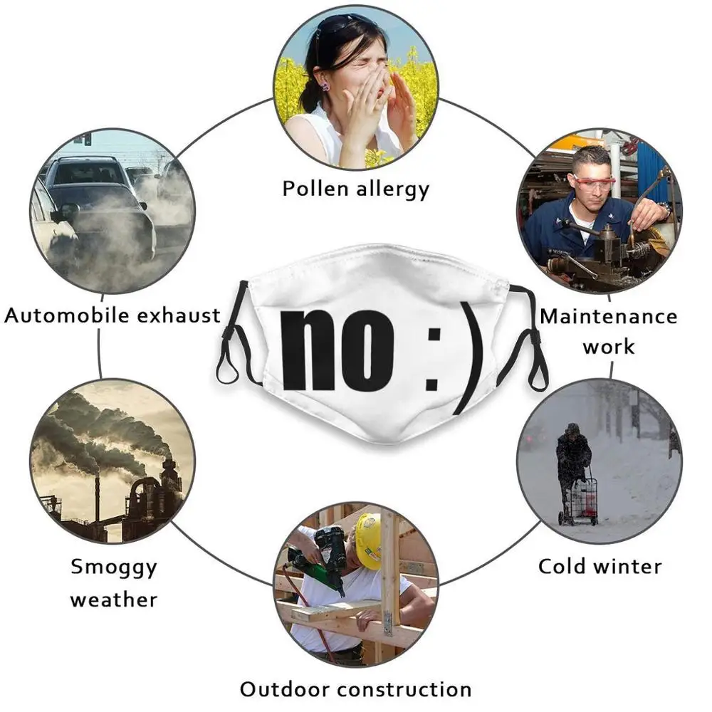 

No :) Print Washable Filter Anti Dust Mouth Mask No Nope Nah Smile Face