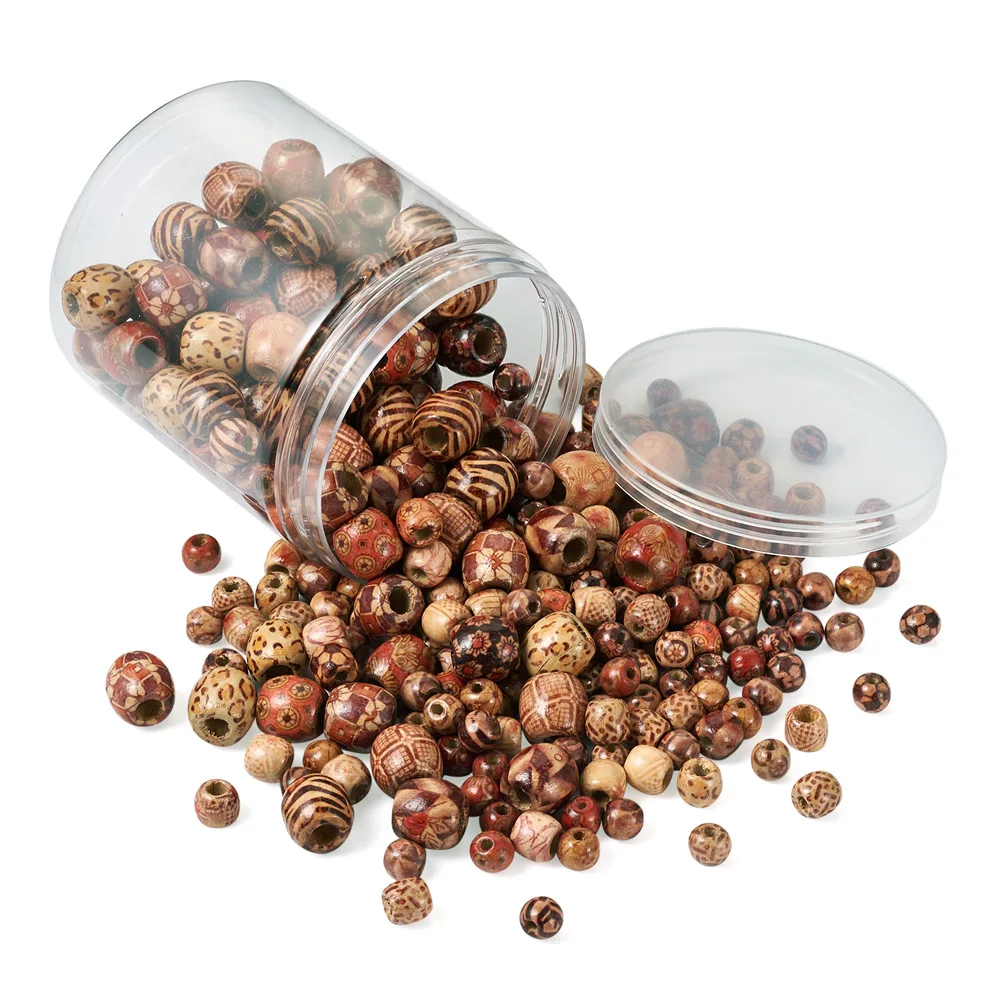 300Pcs Vintage Natural Wooden Large Hole Beads Rondelle Painted Wood Loose Spacer Bead For Bracelet Necklace DIY Jewelry Making