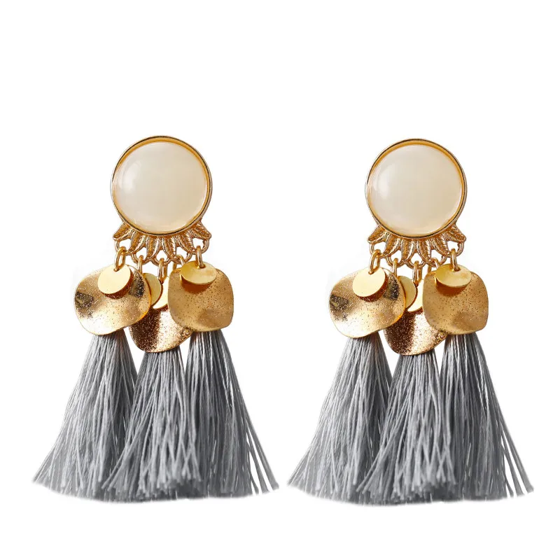 Богемные длинные висячие серьги с кисточками и кристаллами для женщин красные