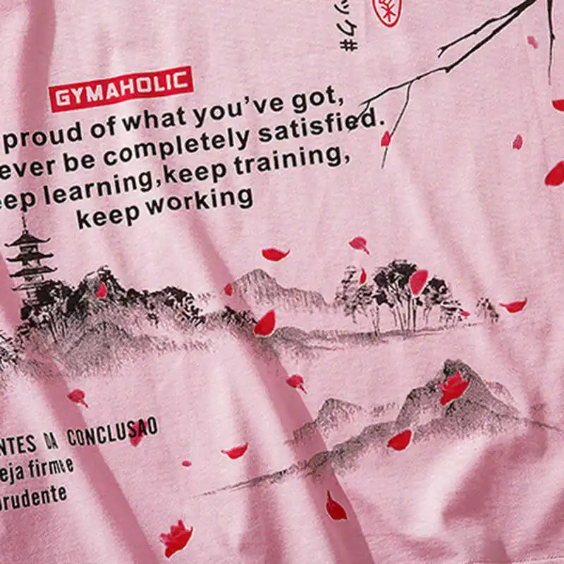

Men Hip Hop T Shirt 2020 Streetwear Japanese Sakura Painting Tshirt Short Sleeve Cotton Summer Harajuku T-Shirt Japan Style Pink