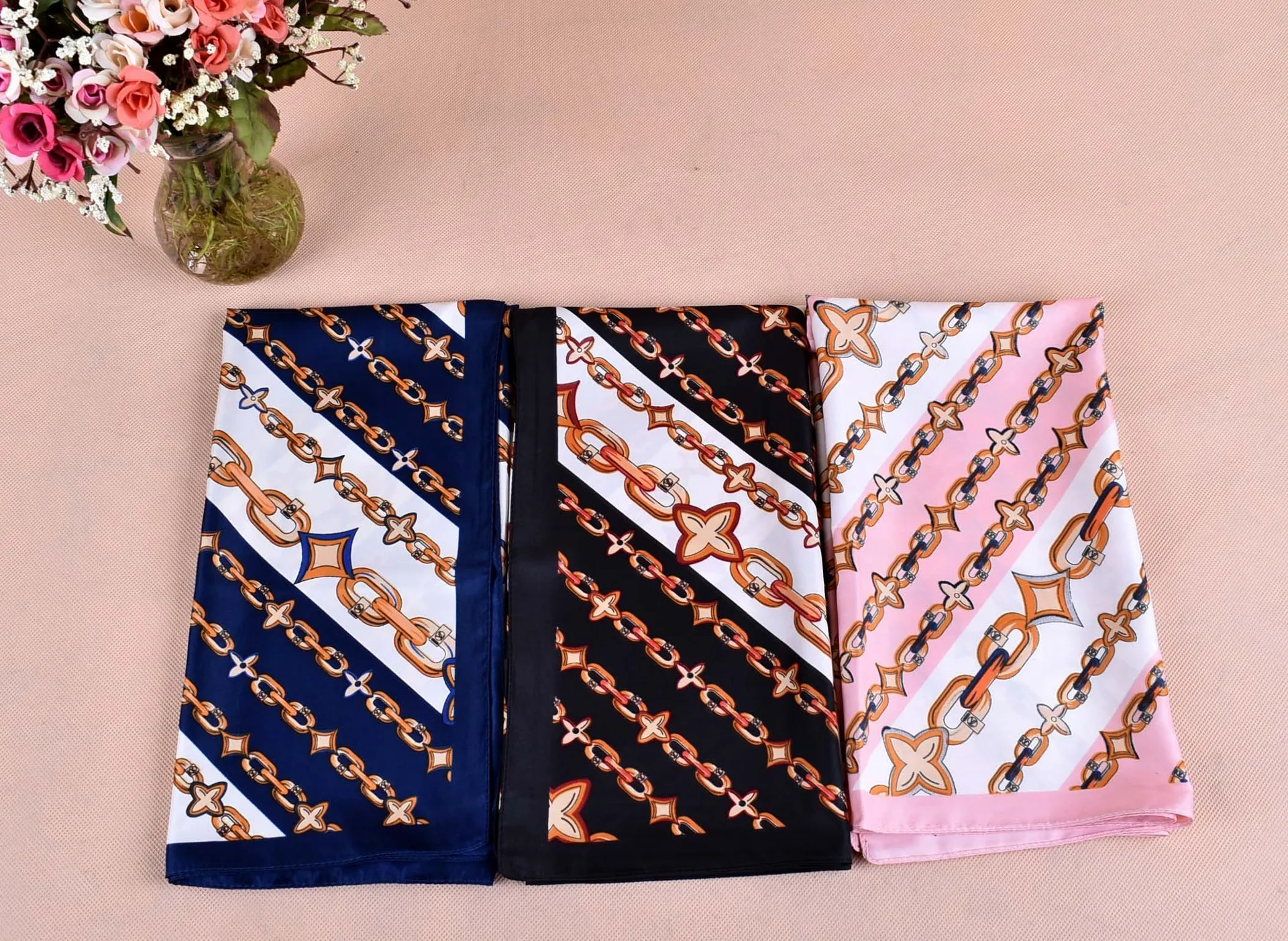 Весенняя двухцветная шелковая сатиновая квадратная лента для волос хиджаб