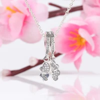 hot new four leaf clover charm with sterling silver 925 beads two heart shaped diamonds fit original charms necklace