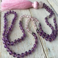 6mm amethyst gemstone knot tassel 108 beads mala necklace crystal gemstone knot spirituality yoga pray lucky