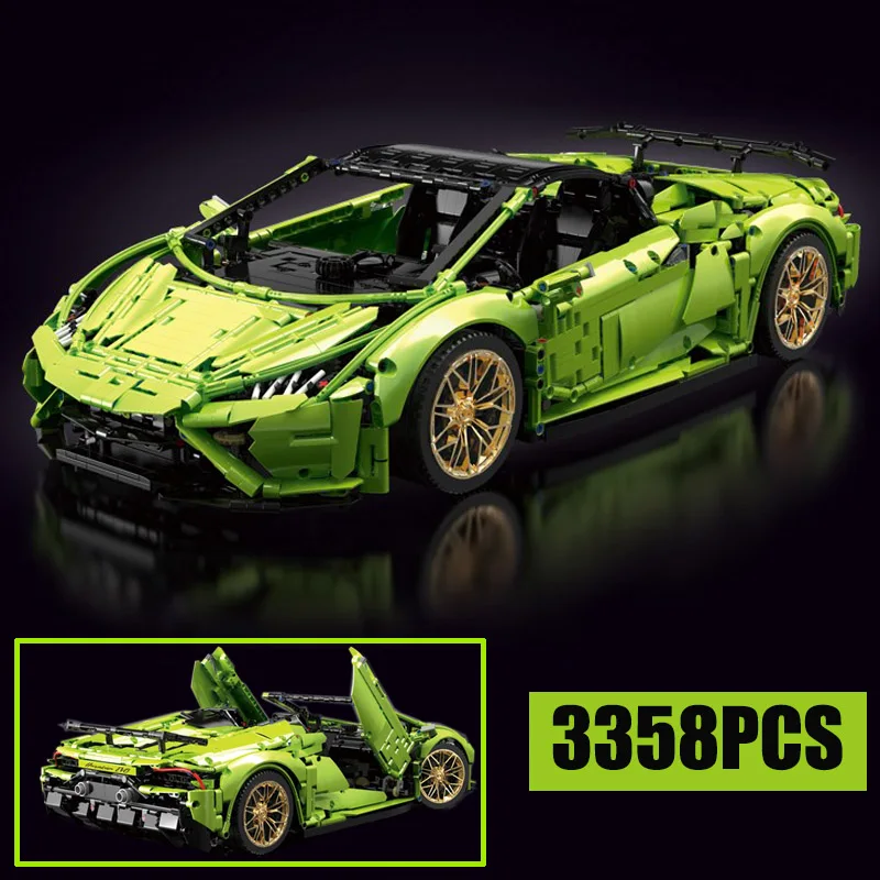 

NEW h Series Huracan Evo Spyder Green Super Racing Sport Cars Model Building Blocks Bricks Children Educational Toys Gift