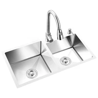 kitchen sink double groove household manual sink 304 stainless steel sink thickened kitchen sink