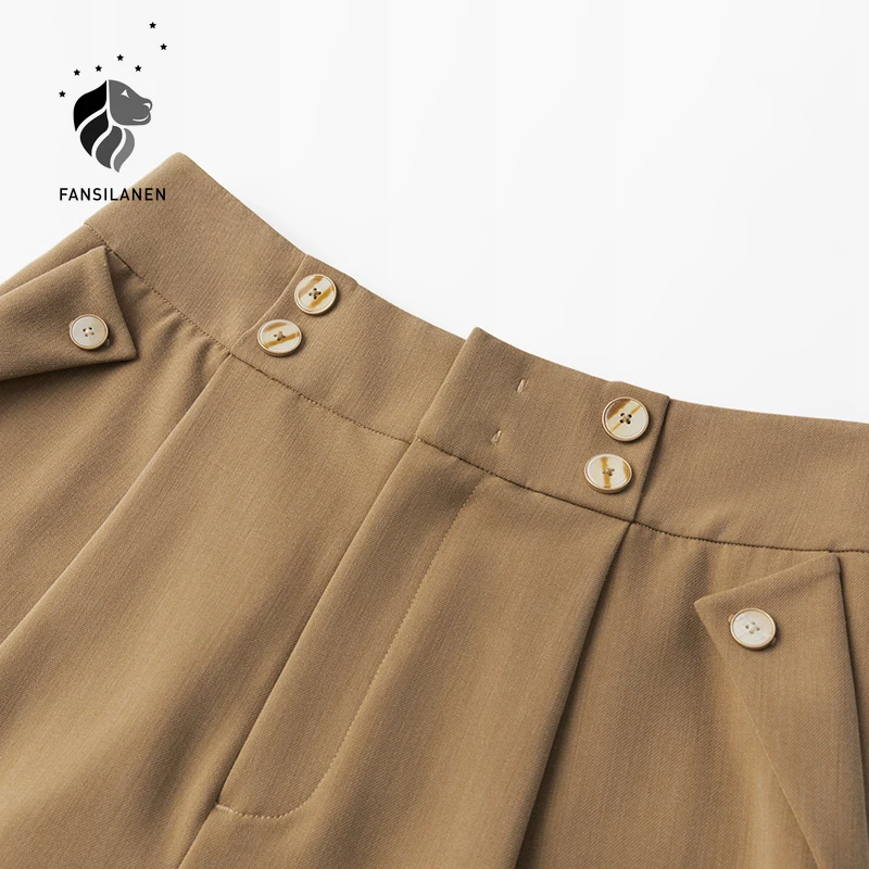 

FANSILANEN Casual high waist suit pants capri Women office lady elegant straight trousers Female autumn winter khaki pant bottom