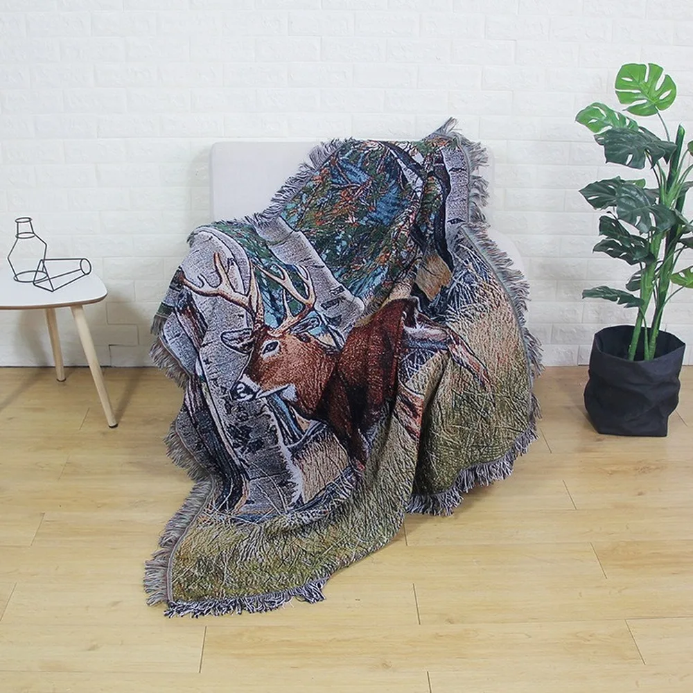 Винтажный пасторальный хлопковый ковер с оленем украшение гобелен кисточками