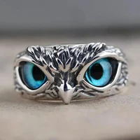 blue eye owl adjustable rings for women vintage animal open finger ring party jewelry accessories gifts dropshipping