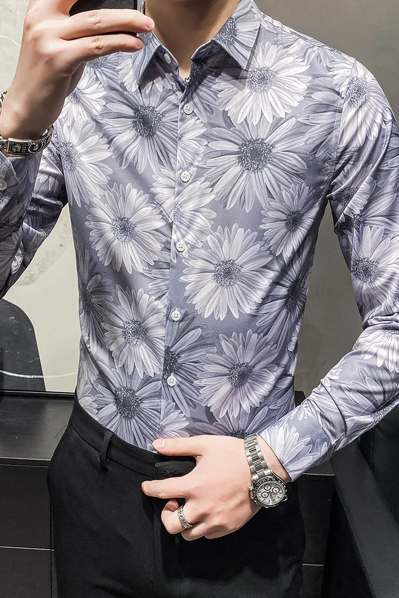 

New Flotal 2021 Shirts for Men Business Casual Slim Fit Dress Shirt Fashion Long Sleeve Social Party Blouse Office Work Clothing