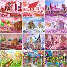 5D алмазная живопись, искусство, пейзаж, алмазная вышивка, вышивка крестиком, дом конфет стразы, дети, полная картина розового цвета