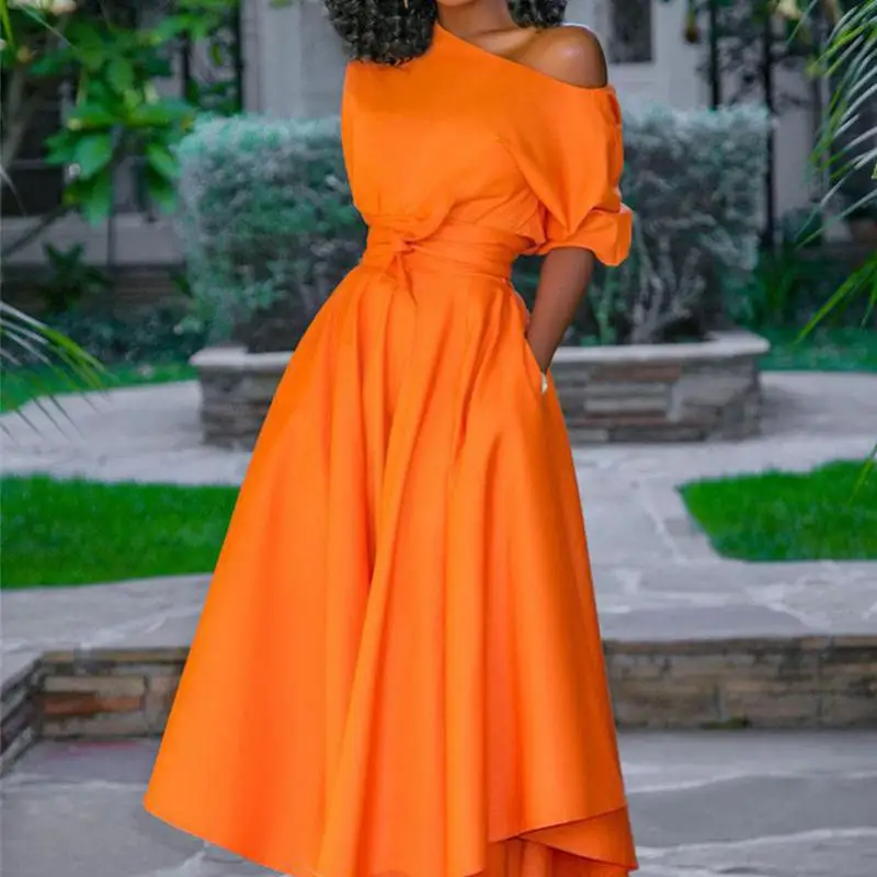 Женское длинное платье на одно плечо Повседневное Платье макси с высоким и