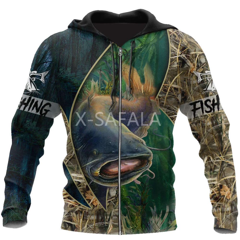 

Catfish fishing camo 3D Print Hoodies Pullover Sweatshirts Man Women Harajuku Outwear Zipper Casual Unisex Jacket Tracksuit