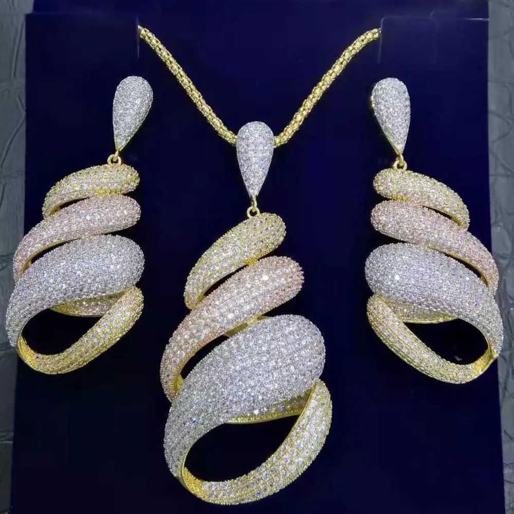 GODKI роскошные 2 шт твист ожерелье серьги набор Дубай Свадебные Ювелирные наборы