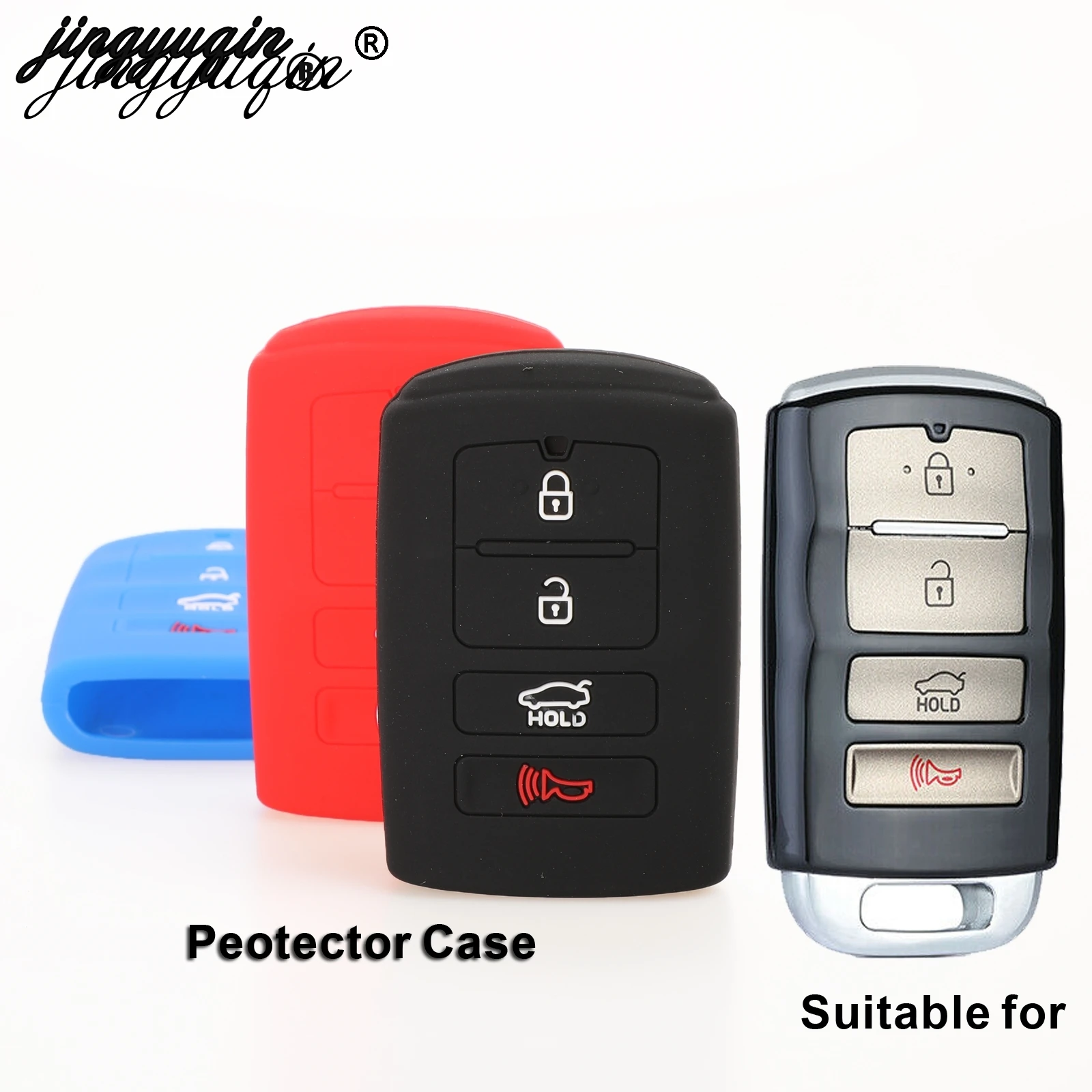 

jingyuqin Silicone Car Key Case For Kia Sorento K900 New K7 Cadenza 2017 2018 2019 4 Buttons Smart Remote Fob Protector Cover