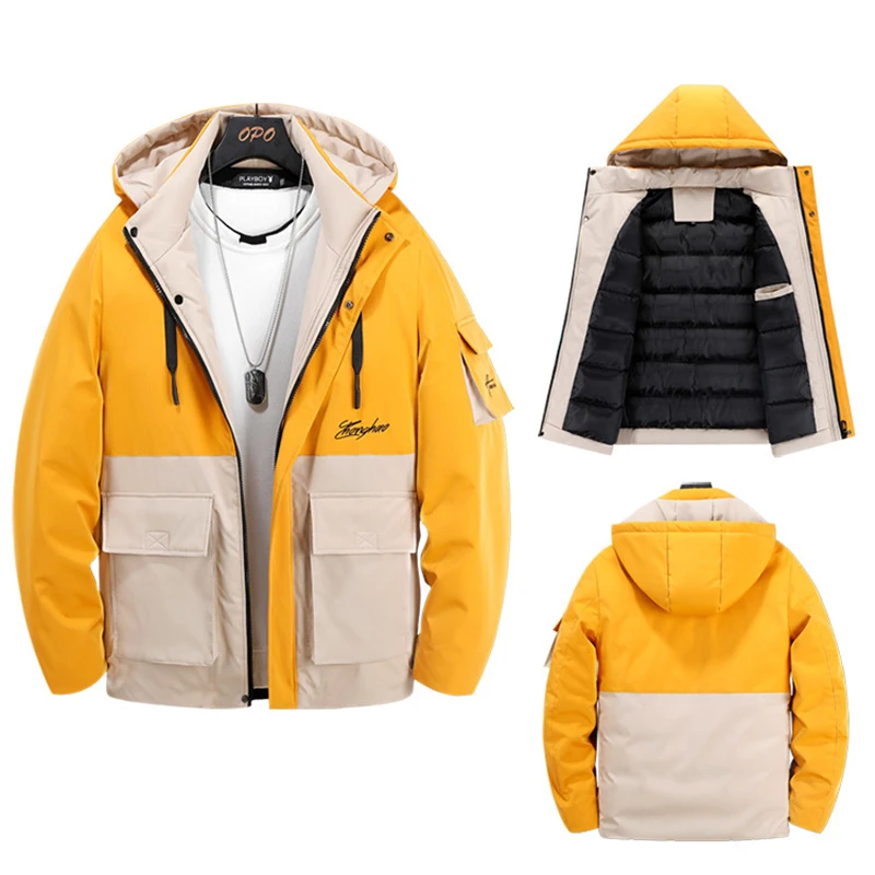 New Winter Jacket Men Thick Warm Parkas Hooded Solid Patchwork Windbreaker Male High Quality Coats Big Size M-6XL | Мужская одежда