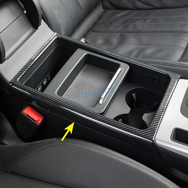 Carbon Fiber Interior Cup Holder Surrounds Armrest Box Trims For Audi Q5 Sportback FY SQ5 2017-2022