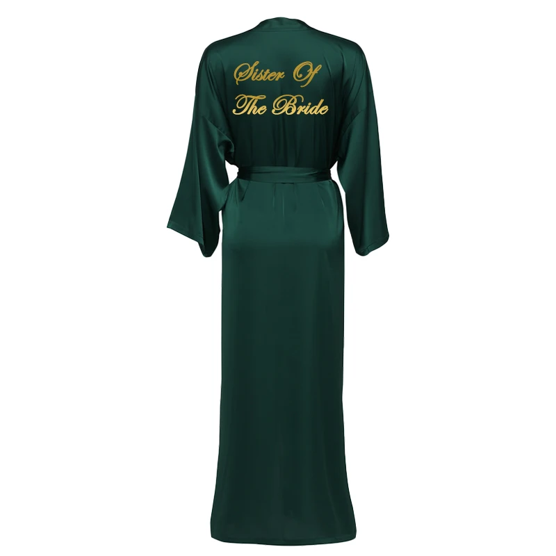 Silk Satin Long Lace Robes Long Sleeve Custom Bridesmaid Robes Bride Robe Women Long Wedding Bathrobe Dark Green