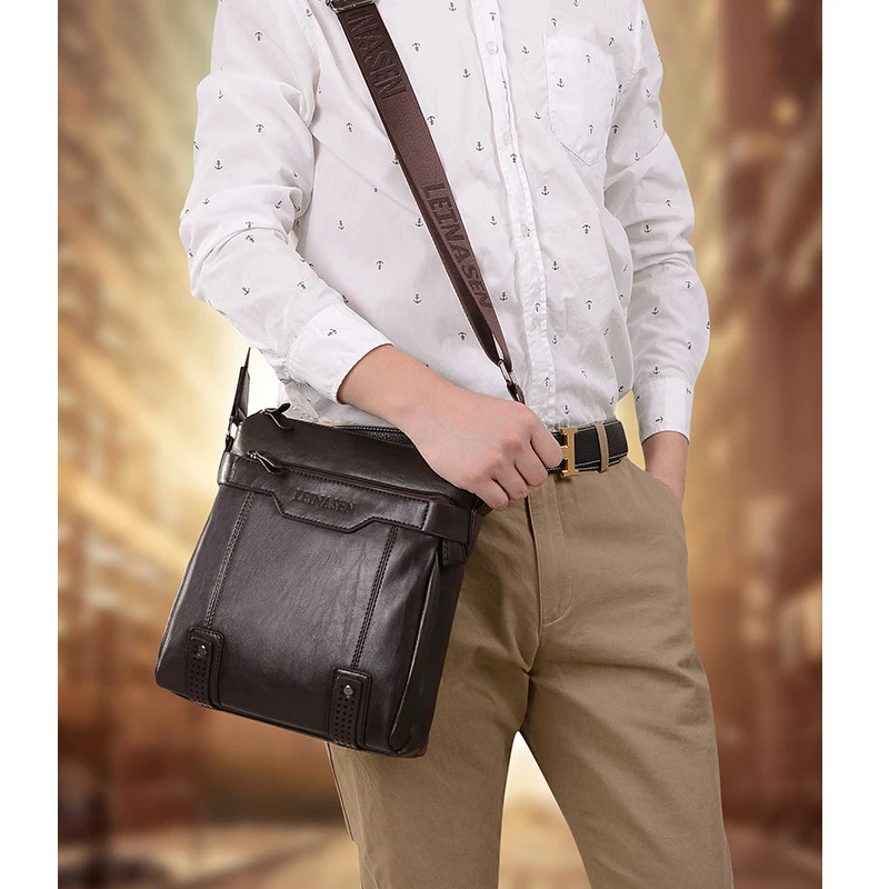 

Retro Quality Leather Male Casual Business Design Shoulder Messenger bag Fashion Cross-body Bag 10" Tablet Tote Mochila Satchel