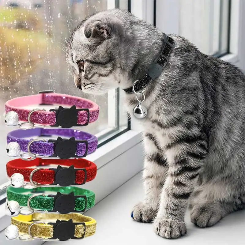 

Pet Cat Collar with Bell Breakaway Fashion Adjustable Kitten Cat Sequin Collar Neck Strap Cat Accessories Pet Supplies Corgi