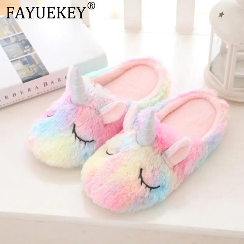 Женские нескользящие шлепанцы с мультяшным рисунком хлопок радуга единорог