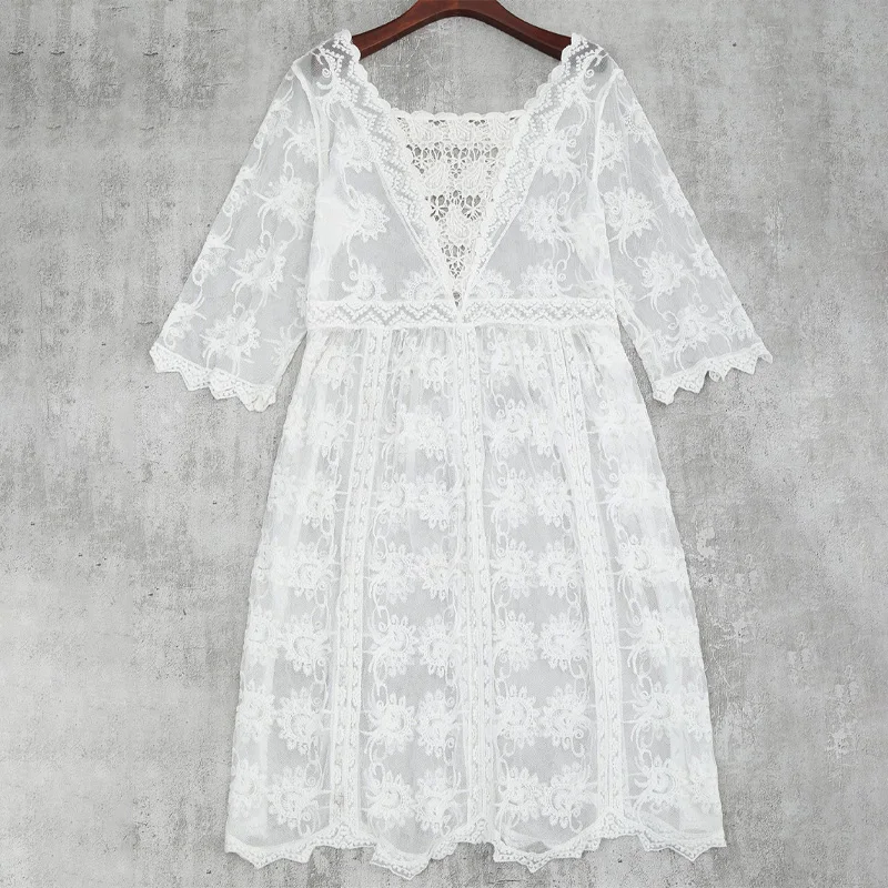 Сексуальная кружевная пляжная одежда женская накидка шифоновые вязаные