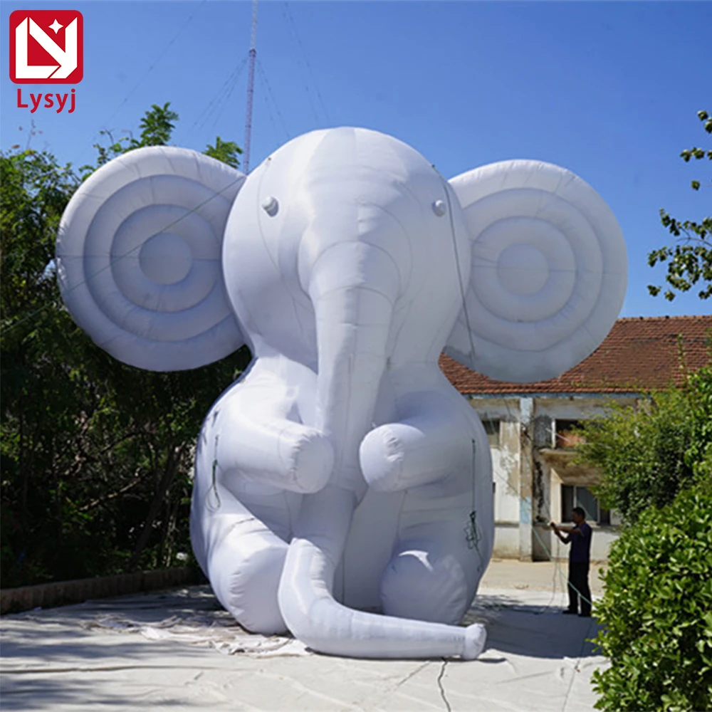 Бело-белый гигантский надувной слон рекламная цифровая печать надувные