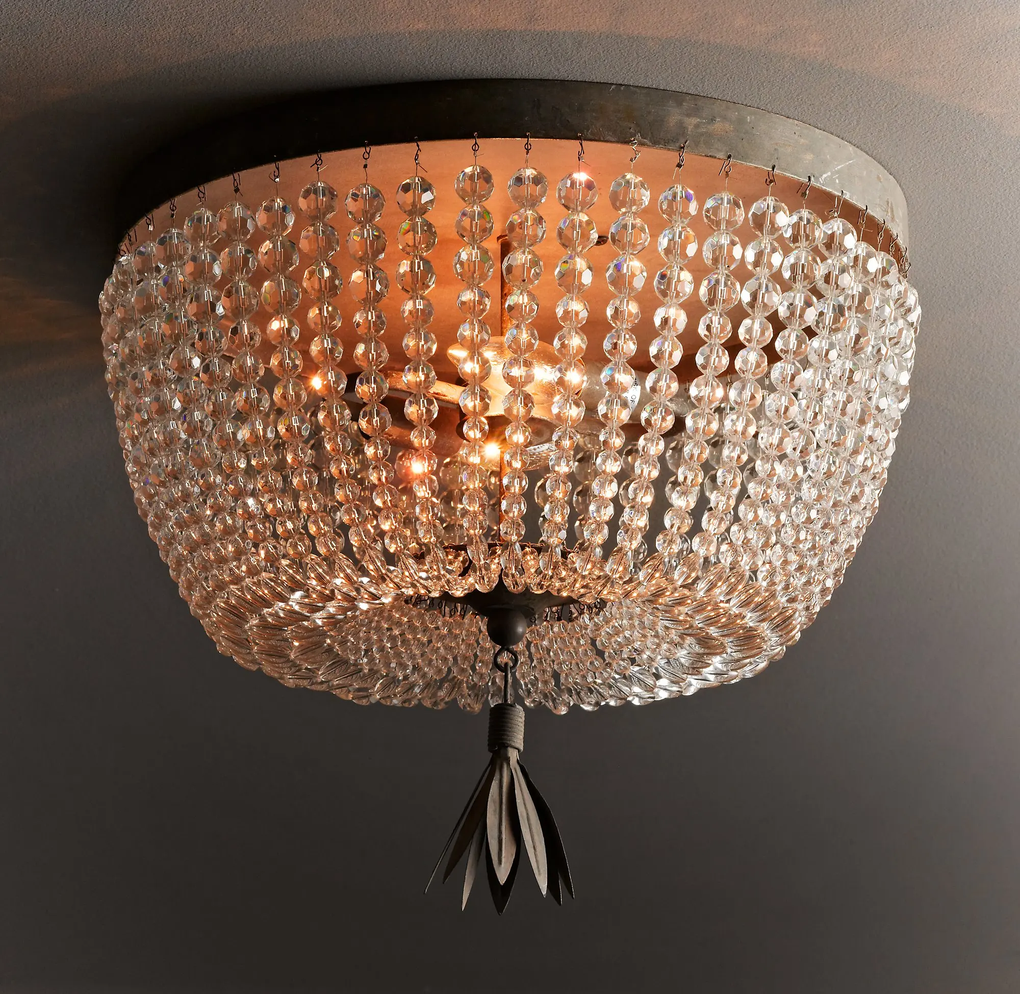 Винтажный потолочный светильник с хрустальными бусинами ретро античный для