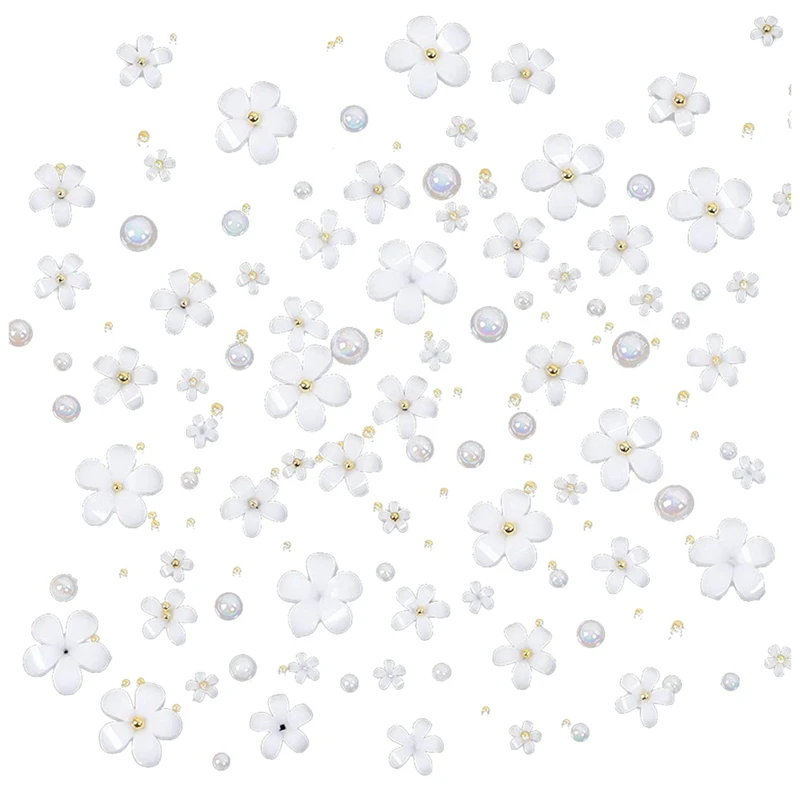 

Аксессуары для дизайна ногтей с белыми маленькими цветами, трехмерный цветок из смолы с пятью лепестками, смешанный с аксессуарами для диза...