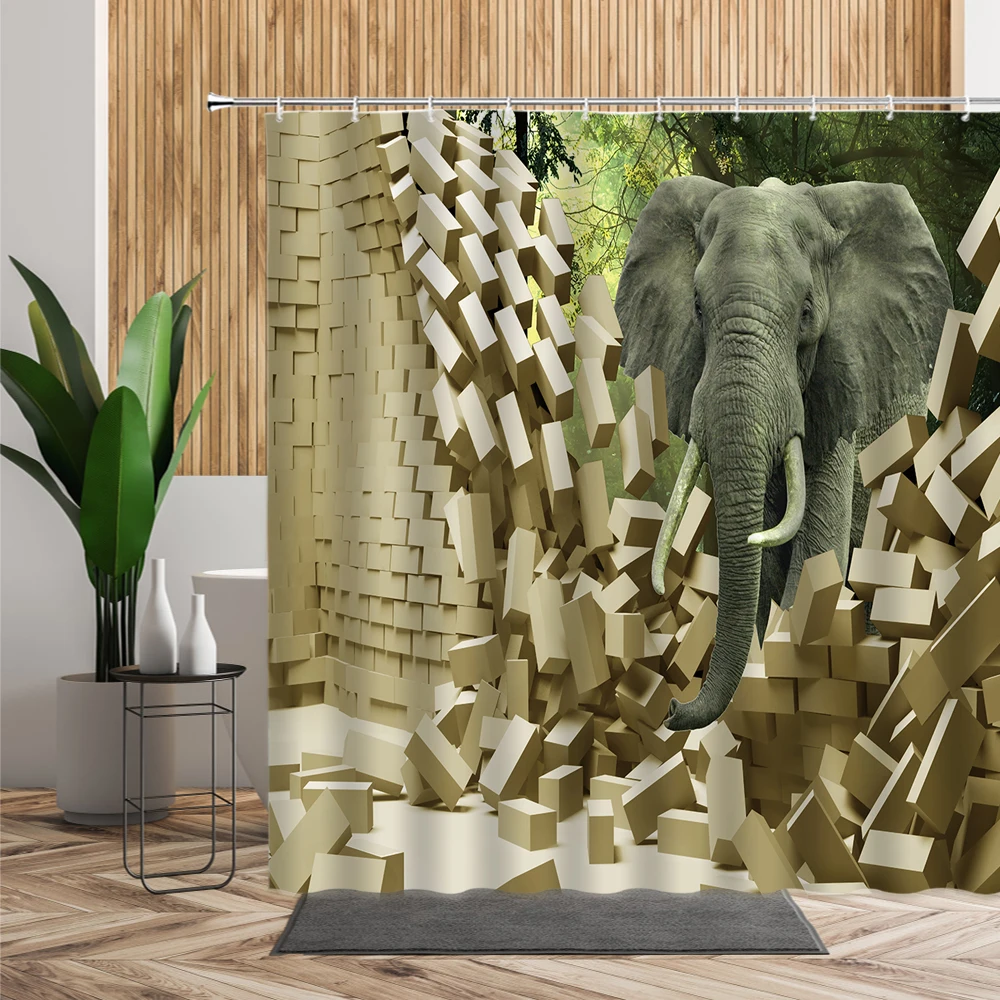 Занавеска для душа с Африканским слоном креативное украшение ванной комнаты