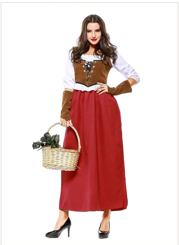 Vintage Women Halloween Little Red Riding Hood Peasant Costume Female Medieval Renaissance Outfit Steampunk Set For Ladies XXL |