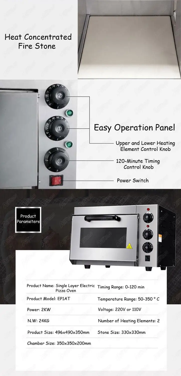 EP1AT электрическая Однослойная Печь Для Выпечки Пиццы с таймером для